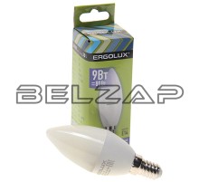 Лампа светодиодная E14 C35 9W (80W) 220V дневной свет, LED-C35-9W-E14-6K, ERGOLUX